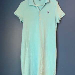 Ralph Lauren Aqua Polo Shirtdress Size Large Modest Collared 100% Cotton